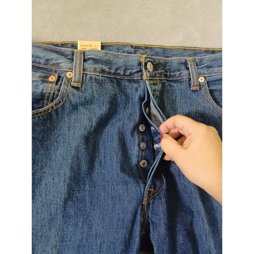 Levis‎ 501 Mens Jeans 42x30 Original Fit Straight Leg Button Fly Dark Wash New